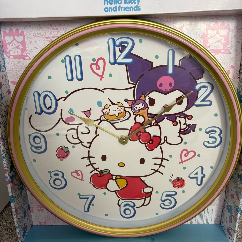 Large Hello Kitty Wall Clock with Gold Frame